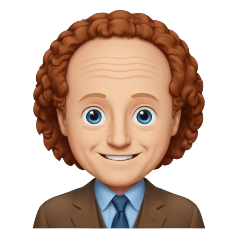 Larry Fine from the Three Stooges with blue eyes, reddish brown hair, brown suit sticker