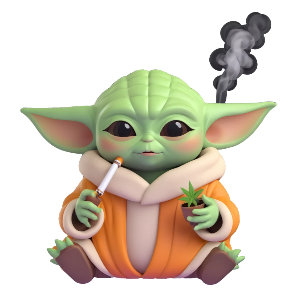 baby yoda smoking cannabis sticker
