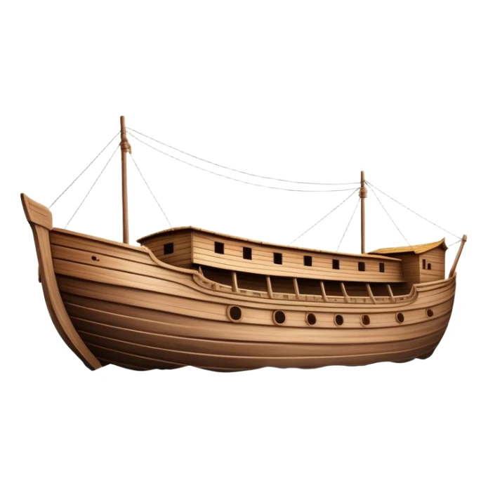 Huge empty wooden Noah's ark boat on water, wide and spacious, no occupants, realistic details sticker