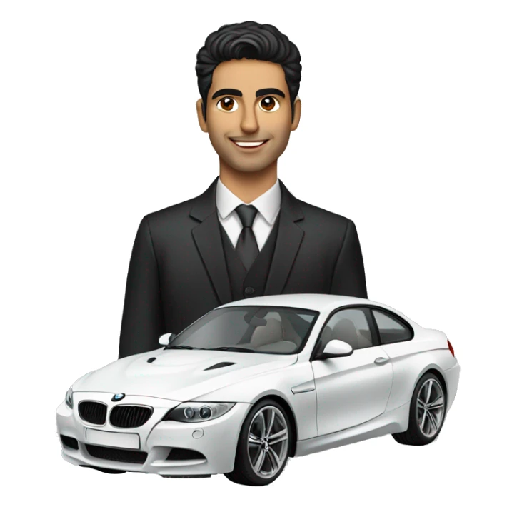 Young Persian man with a fancy bmw sticker