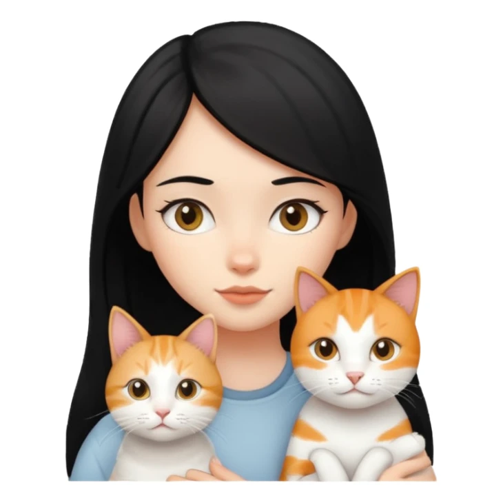 Black haired girl with white and ginger cat sticker