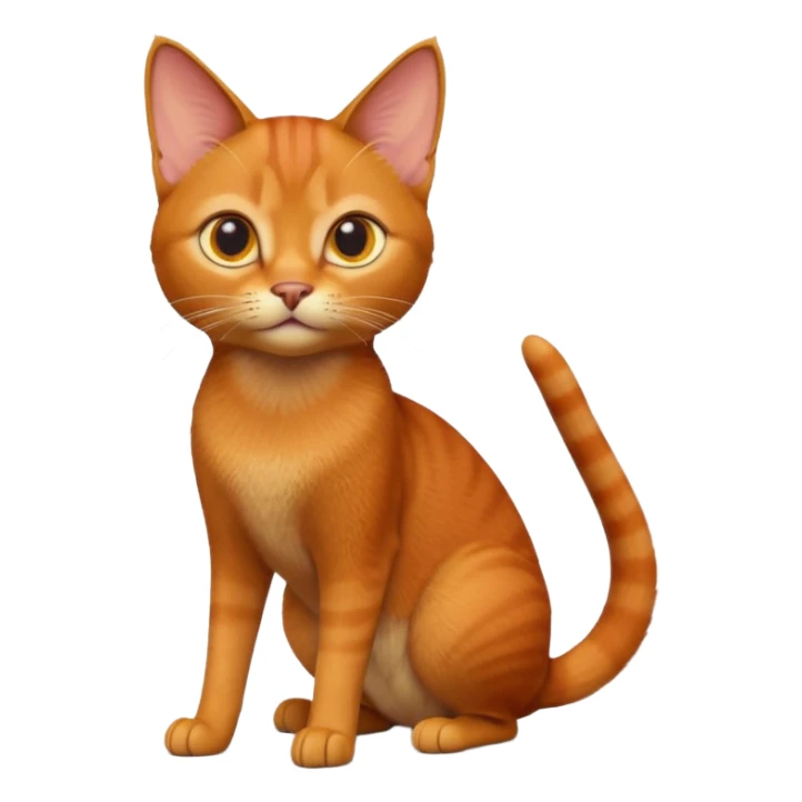 A 3D cartoon Abyssinian cat with orange-ginger coat, detailed fur texture, energetic pose, bright studio lighting, Memoji-style. sticker