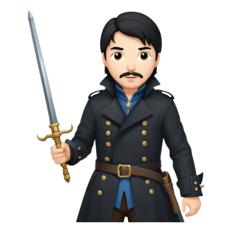 Athos, black hair, musketeer in black trench coat sticker