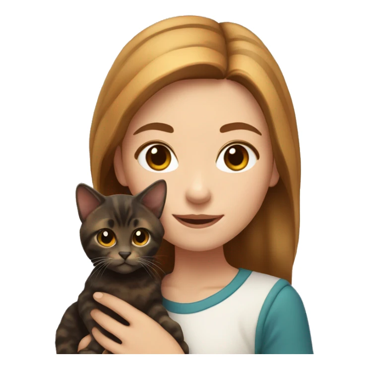 girl with light brown hair holding a dark tortoiseshell kitten  sticker