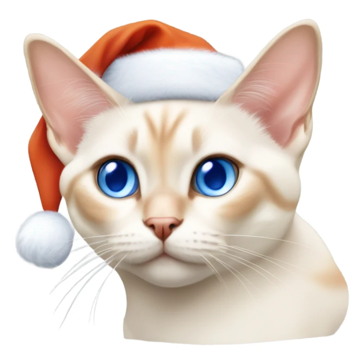 chubby flame point Siamese, white fur with orange accents and blue eyes wearing a red christmas hat  sticker