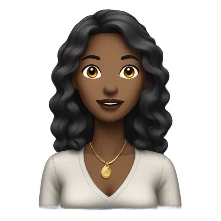 black woman with black long hair and a nice top sticker