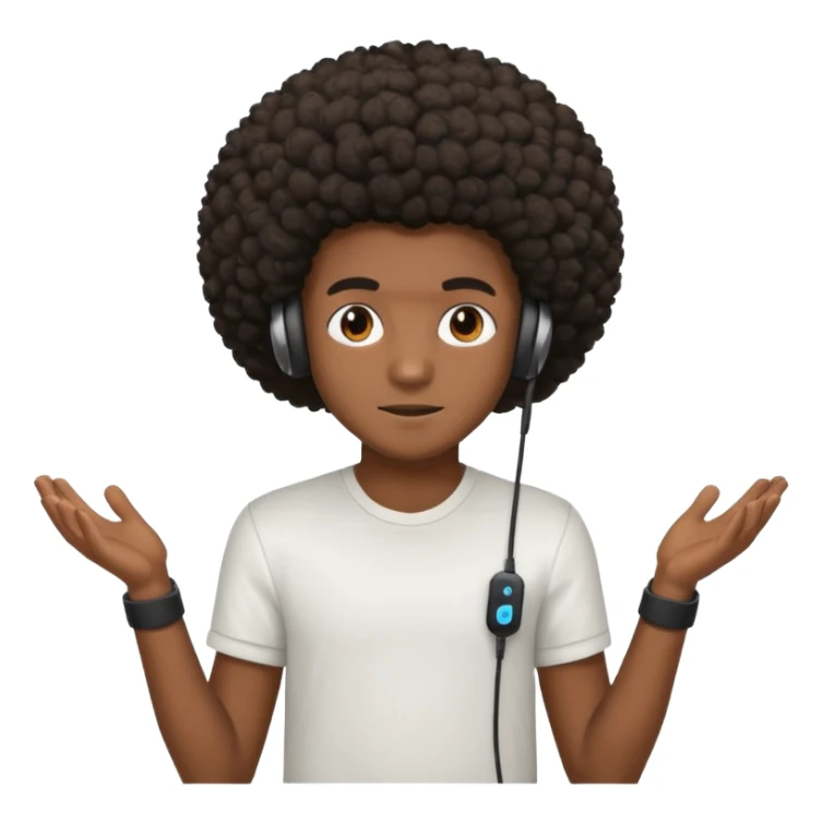 A dark-skinned boy with an afro, gamer , and ears, wearing a white shirt. sticker