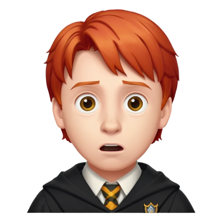 Ron Weasley with surprised expression, red hair, Hogwarts uniform sticker