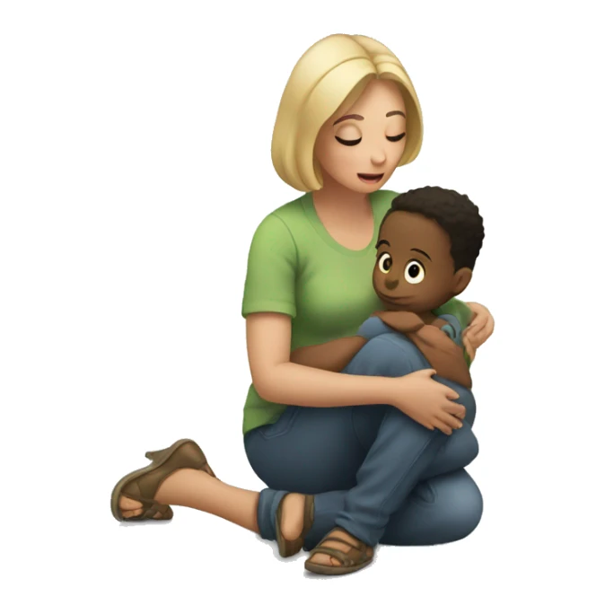 woman crouching talking to a todler sticker