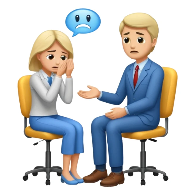 Crying man at the psychological session ( woman is psychologist supporting man) sticker