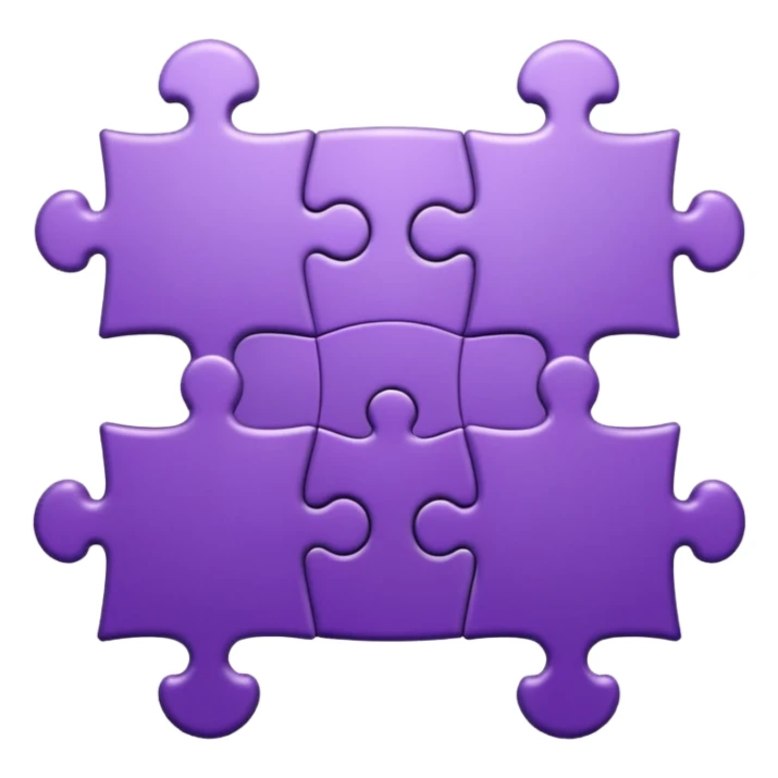Create an icon of a puzzle for "Featured Projects" on a dark background #22223B. Show multiple puzzle pieces connected together, with one piece slightly separated or highlighted as the final piece. The puzzle pieces should be shades of purple that harmonize with the background. sticker