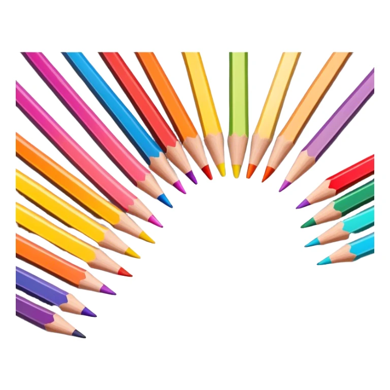 Cinematic Realistic image of a set of finely sharpened colouring pencils arranged neatly on crisp paper, rendered with vibrant hues and detailed pencil textures, illuminated by soft, creative lighting that captures the spirit of artistic expression sticker