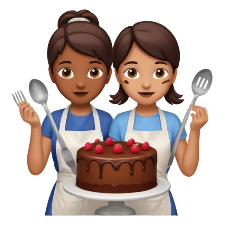 A chocolate cake being made by two young girls sticker