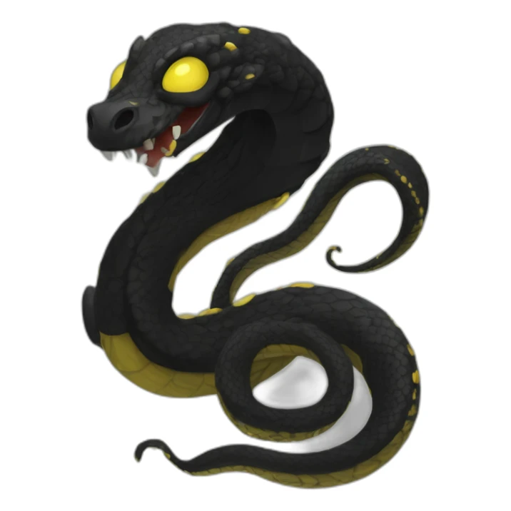 Chibi black serpent with horns and tentacles, 3 yellow eyes, dark black scales, no arms or legs, slithering, in the style of pointyhat D&D videos sticker