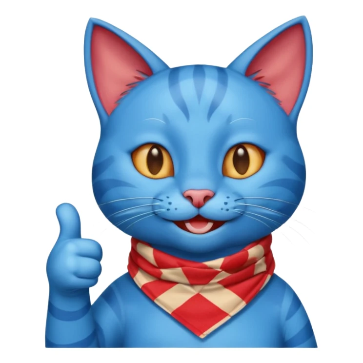 A Blue Cat smiling and giving thumbs up, wearing red Checkered Triangle scarf sticker
