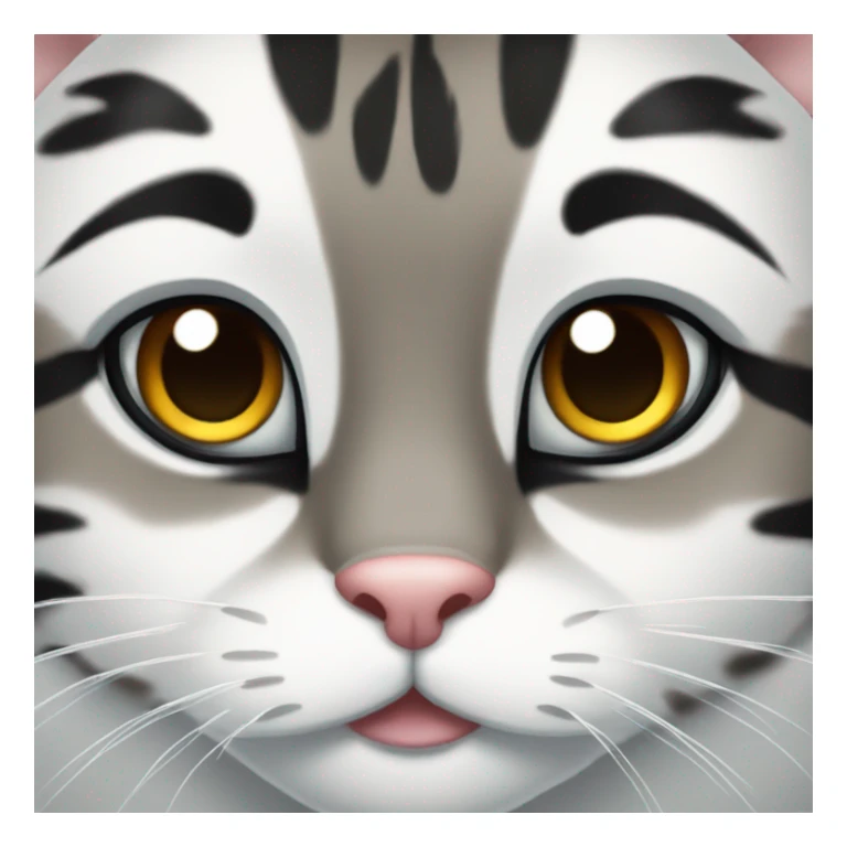 cute face of a cat that is white and black and some tiger print sticker