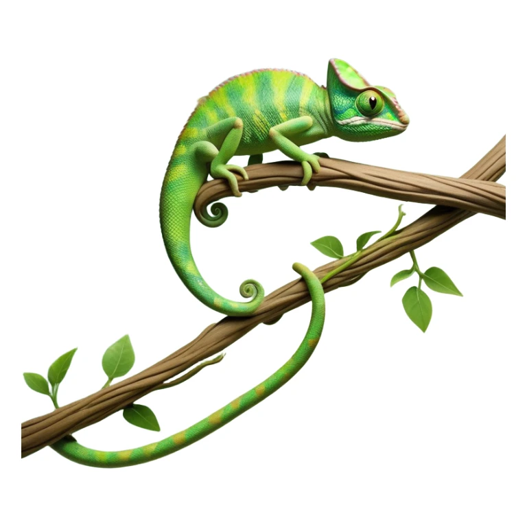 cinematic-chameleon-realistic-full-body-climbing-emoji,-slender-body-gripping-a-twisting-vine-with-prehensile-feet,-scaly-green-skin-shifting-shades-with-its-environment,-large-bulging-eyes-rotating-independently,-delicate-coiled-tail-curling-behind,-long-tongue-slightly-protruding-as-if-ready-to-strike,-simplified-yet-realistic-focused-features,-highly-detailed,-glowing-with-an-ethereal-forest-light sticker