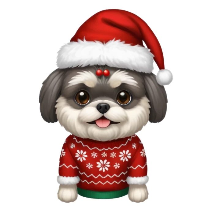 dark grey shih tzu christmas sweater and hat sticker