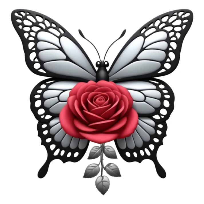 Black and silver filigree rose with a stunning butterfly, 3D, extremely detailed design sticker