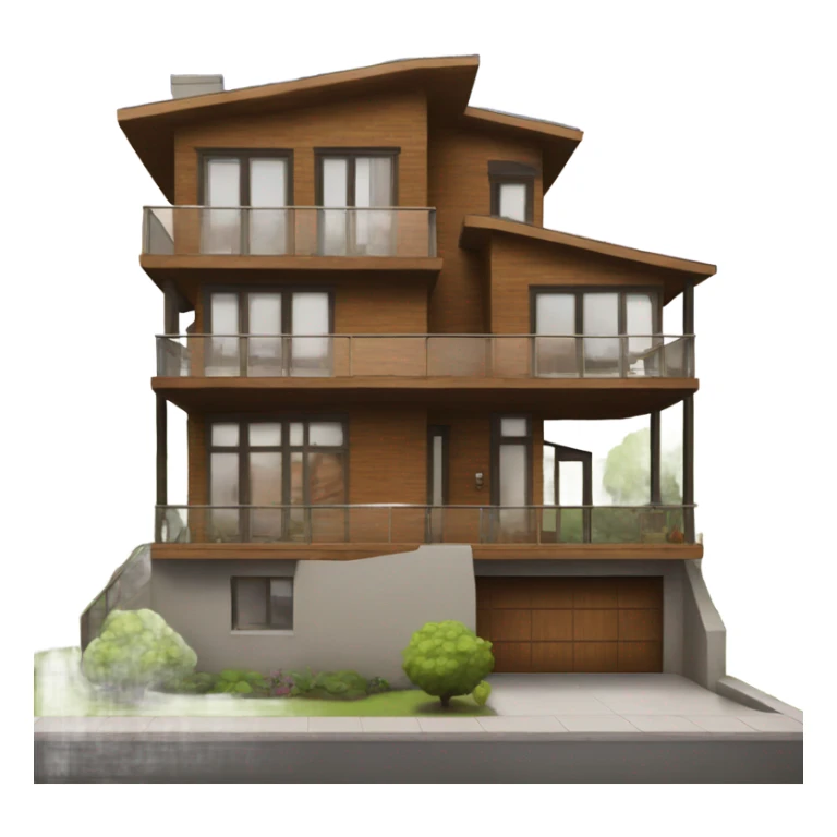 Give me a three story modern house with balcony and wood features sticker