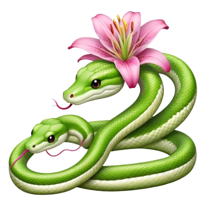 A cute light green and white snake with a pink lily flower on its head. sticker
