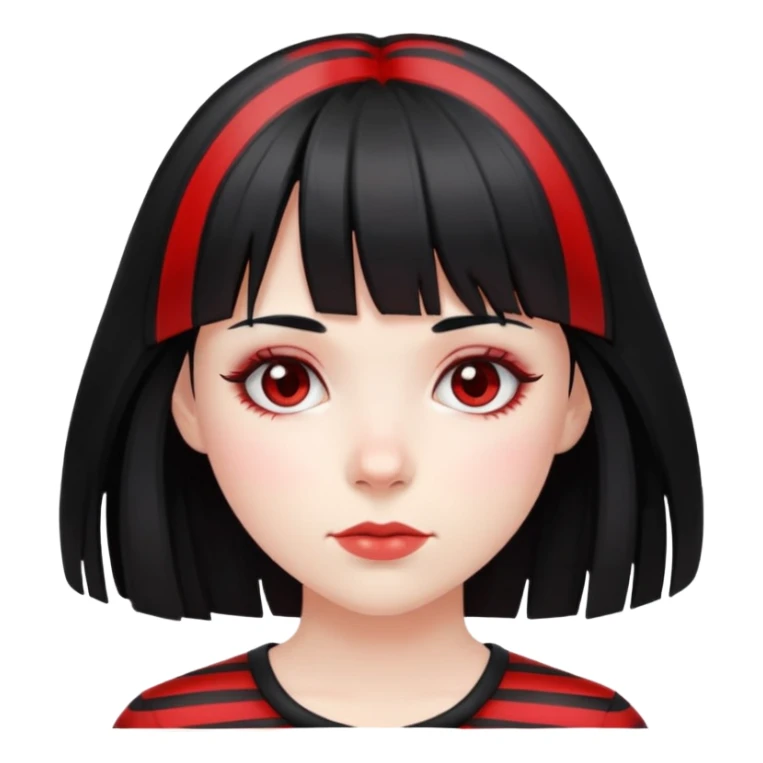 Pale girl, black hair with red striped hair and bangs sticker