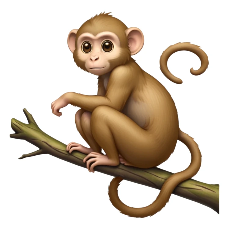 cinematic-Macaques-realistic-full-body-sitting-emoji,-slim-agile-frame-poised-on-a-branch,-long-tail-curled-slightly,-head-tilted-dramatically,-bright-playful-eyes-exuding-mischief,-simplified-yet-realistic-focused-features,-highly-detailed,-glowing-with-an-almost-sarcastic-glow sticker