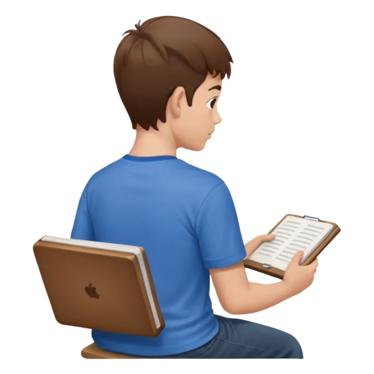 Boy sitting at school reading with his back to the camera
 sticker