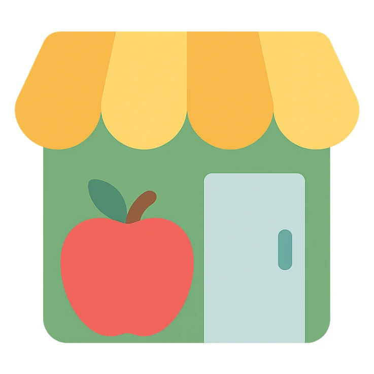 grocery store icon, clean and modern, simple shapes, suitable for app icon sticker