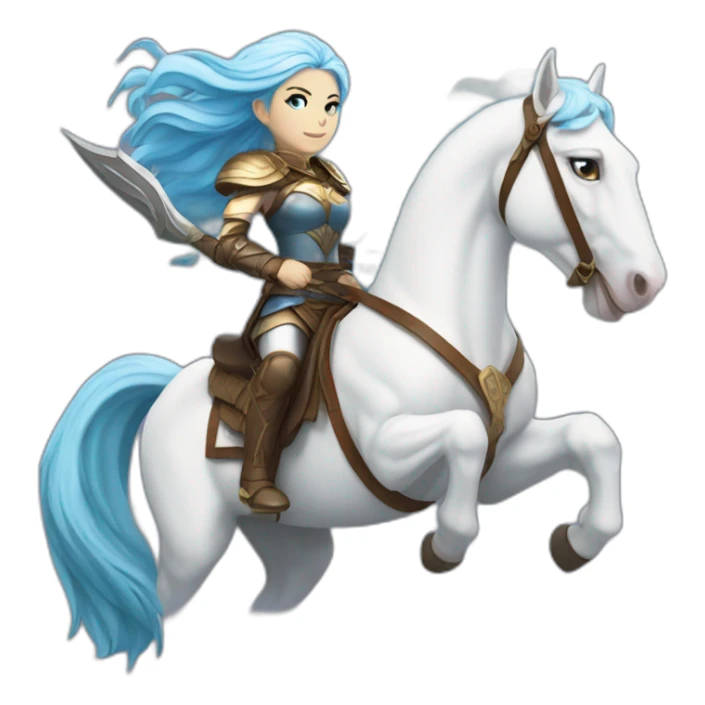 Blue haired white skin Valkyrie riding white horse sticker