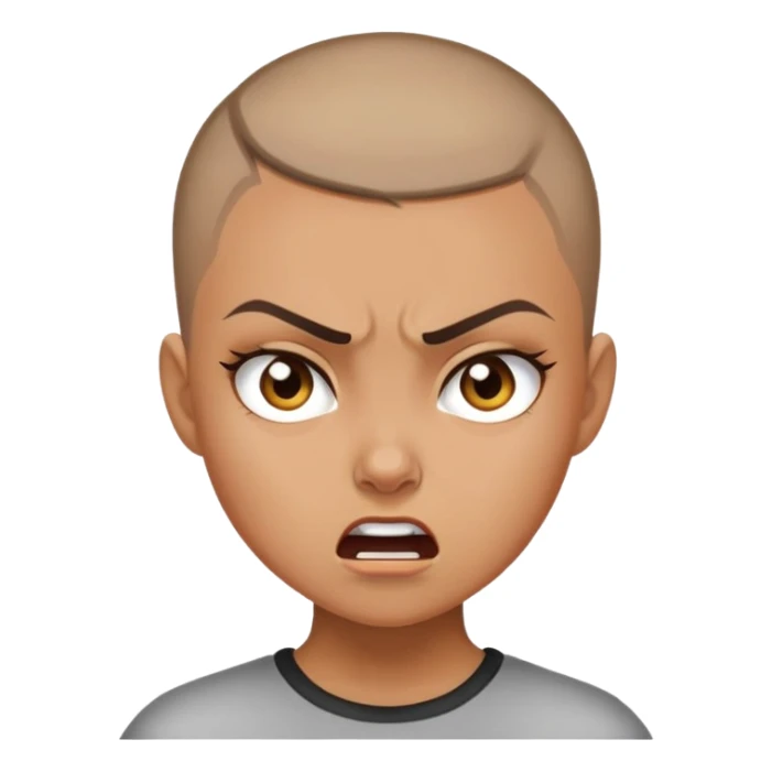 Girl showing anger, tan skin tone, buzzcut sticker