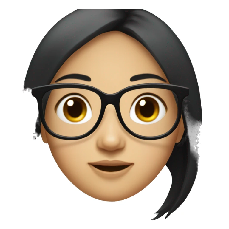 Black hair asian girl with black rectangle glasses sticker