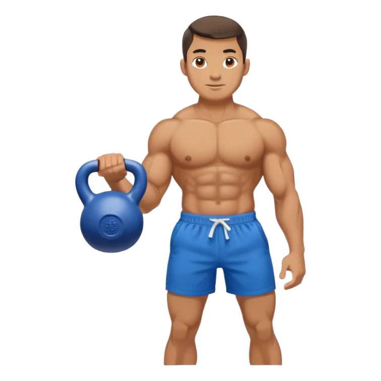 strong man with blue shorts holding kettlebell sticker