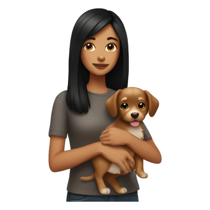 Black haired girl holding brown puppy sticker