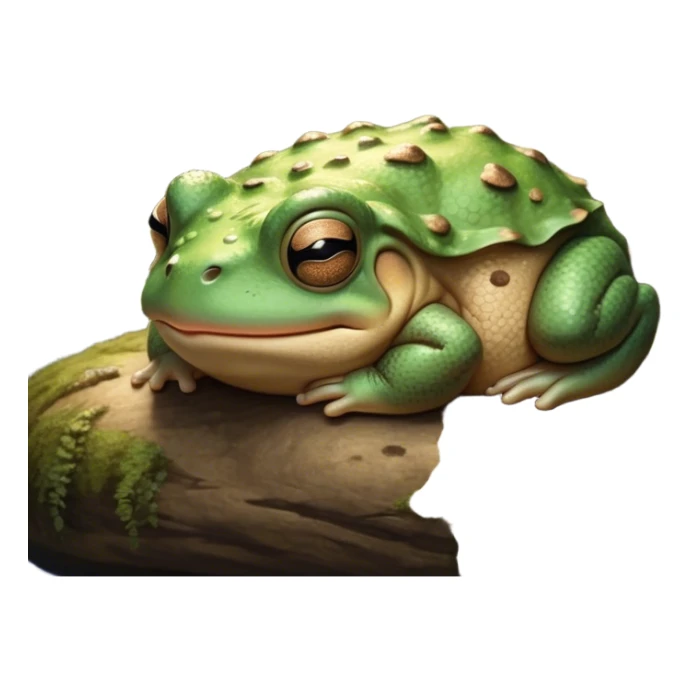Meme-Worthy Cute Sleeping Toad Portrait Emoji, Head resting peacefully with a contented smile, showcasing a stout, textured body with softly closed eyes in serene, restful slumber, Simplified yet adorably endearing features, highly detailed, glowing with a soft, drowsy woodland light, high shine, relaxed and utterly lovable, stylized with an air of playful laziness, soft glowing outline, capturing the essence of a sleeping toad that feels destined to become the next viral icon of adorable rest! sticker