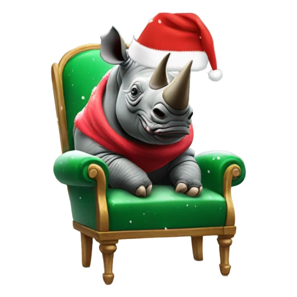 Rhino on a chair with Christmas hat and glasses while snowing  sticker