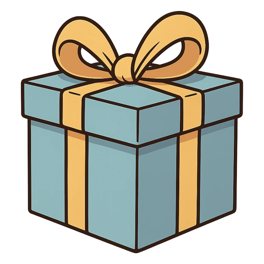 flat toon style light blue gift box with yellow ribbon sticker