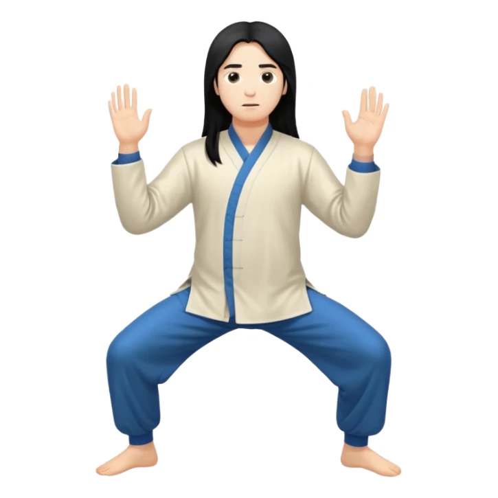 pratiquant de qi gong aux cheveux longs, en position basse sticker