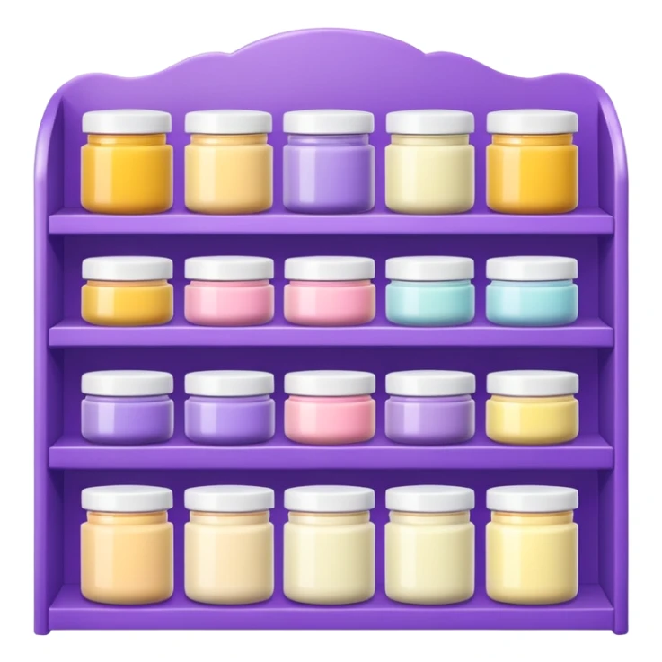 Japanese brand creams displayed on a purple storage shelf, arranged with horizontal variation and vertical consistency. sticker