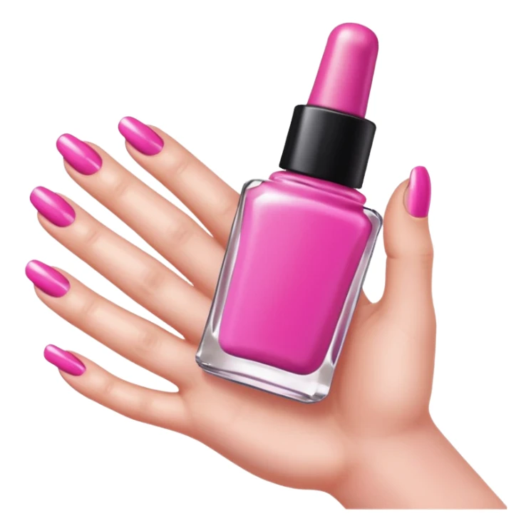 hand with painted nails and nail polish bottle sticker