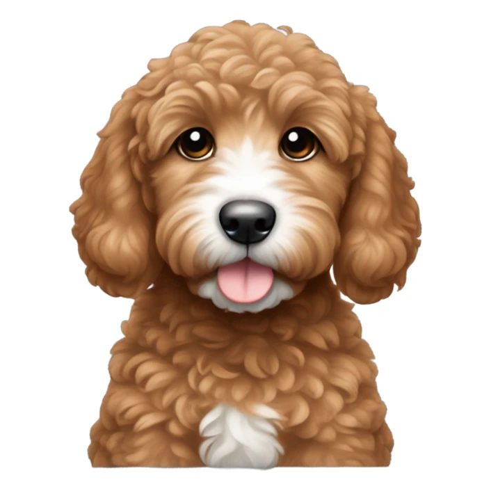 Red goldendoodle puppy white nose  blue bow on head sticker