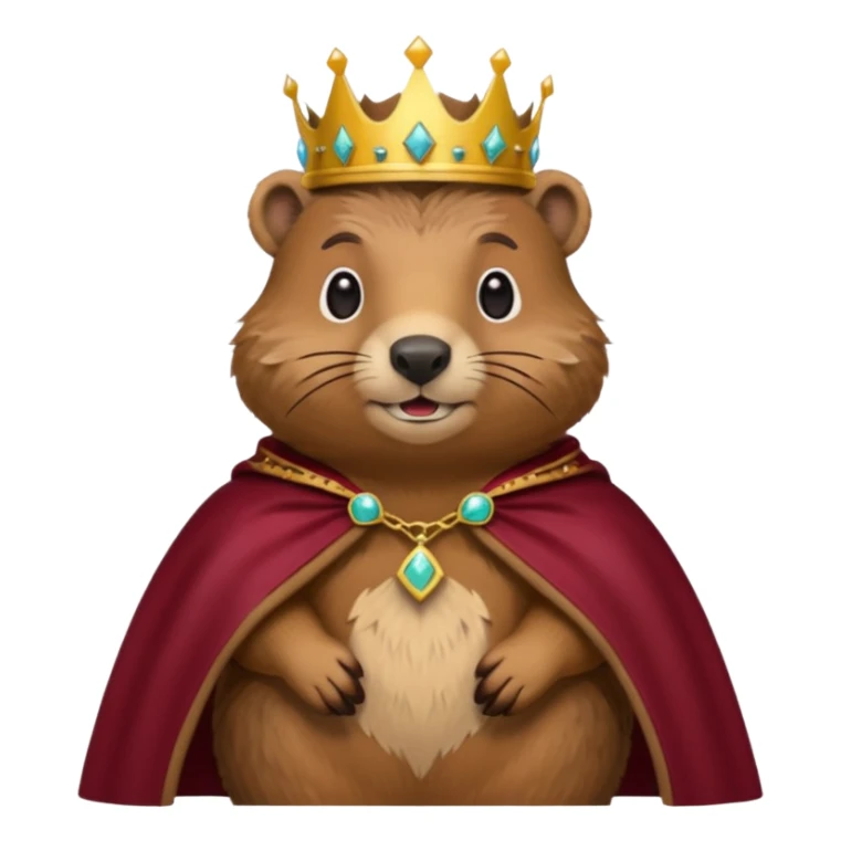 Groundhog wearing crown with a maroon cape with KPM embroidered on the cape sticker