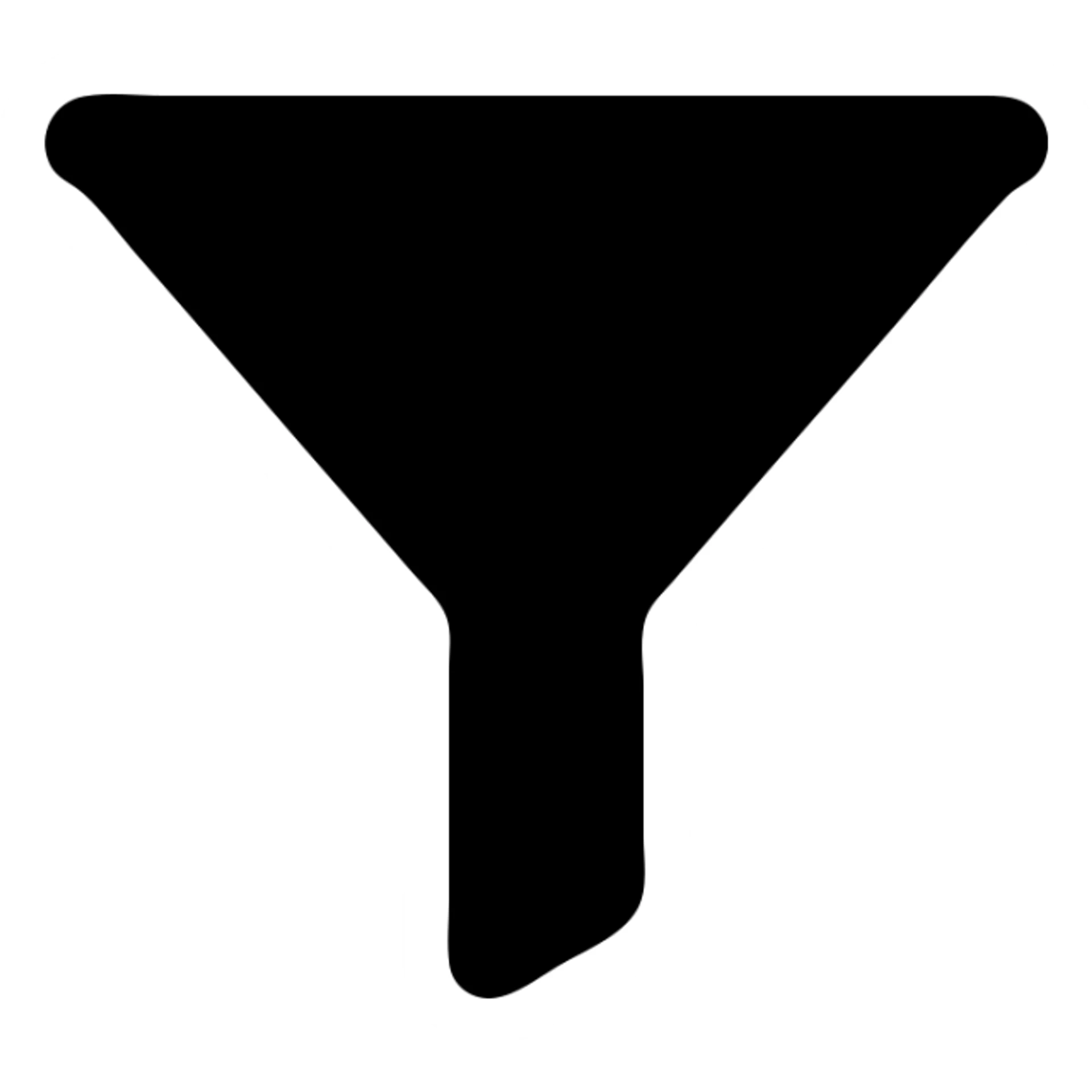 solid black filled icon of a classic funnel, simple and bold sticker