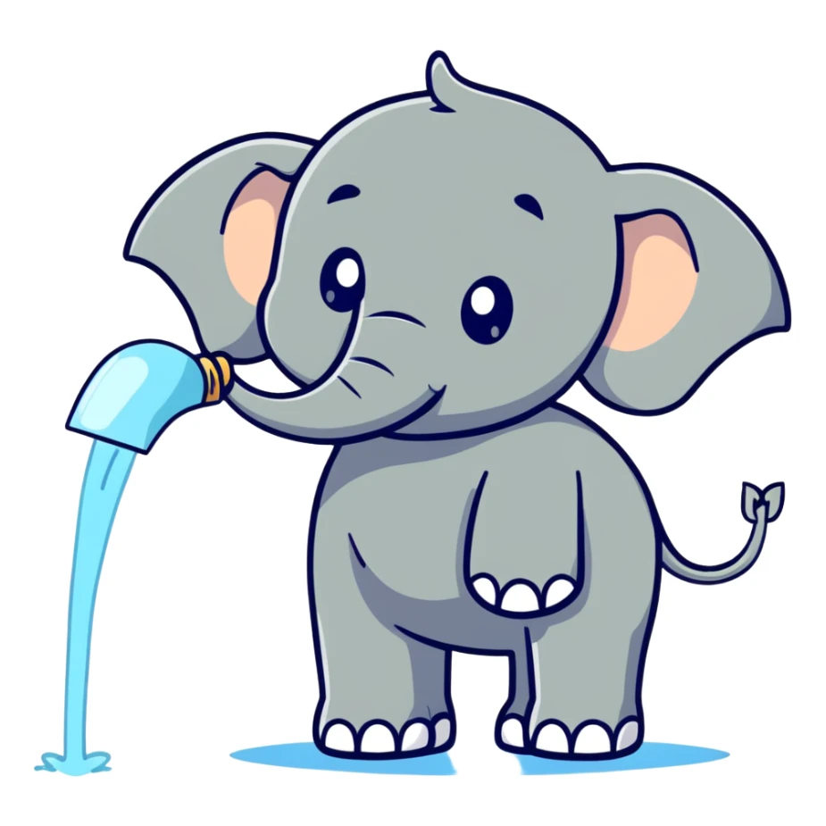 cartoon elephant spraying water from trunk sticker