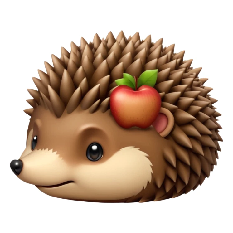 curled up hedgehog without face or limbs, apple emoji style, simple and round sticker