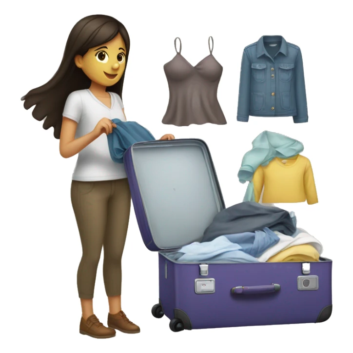 Brunette girl packing clothes into a suitcase sticker