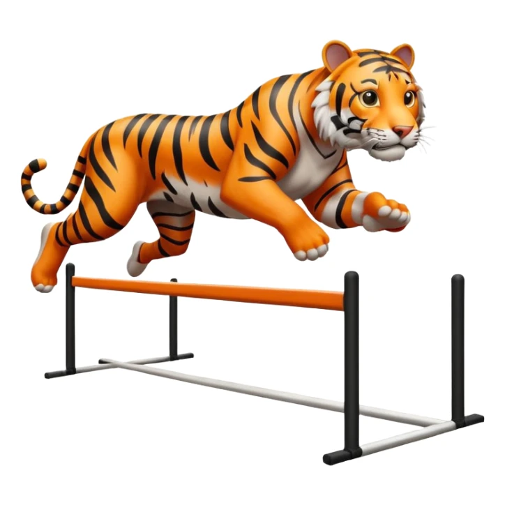 A tiger running over a hurdle on a track  sticker