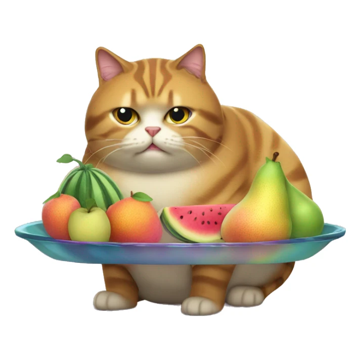 Fat Cat eating a iridescent fruit tray sticker