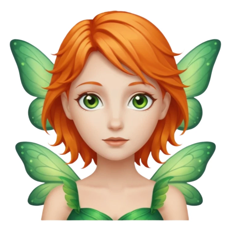 white woman, orange hair, green eyes, fairy sticker