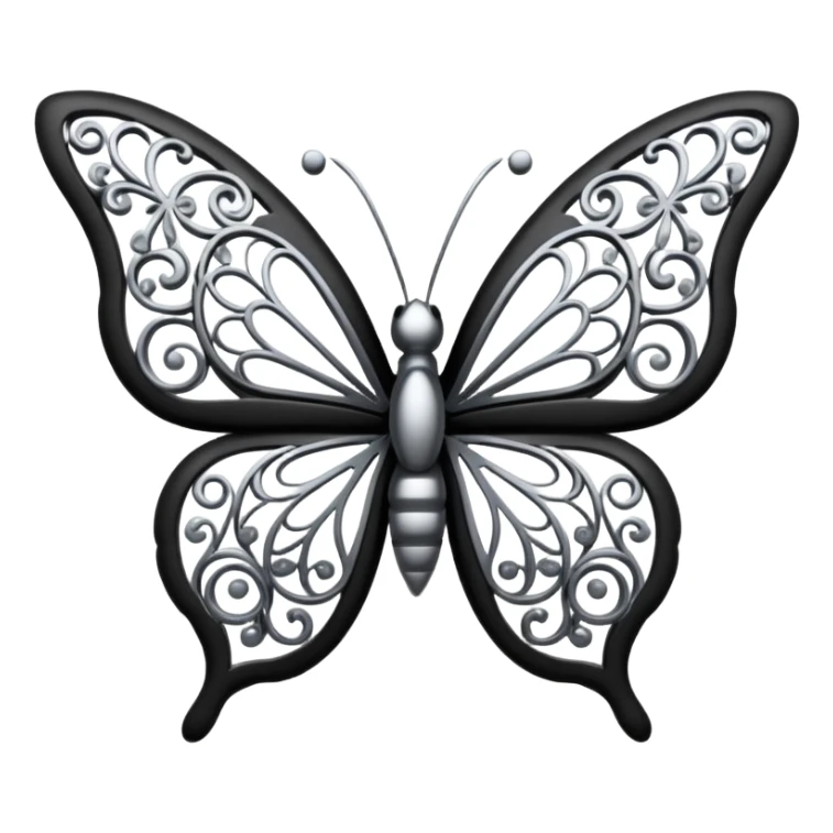 Black and silver filigree butterfly, 3D, extremely detailed design sticker